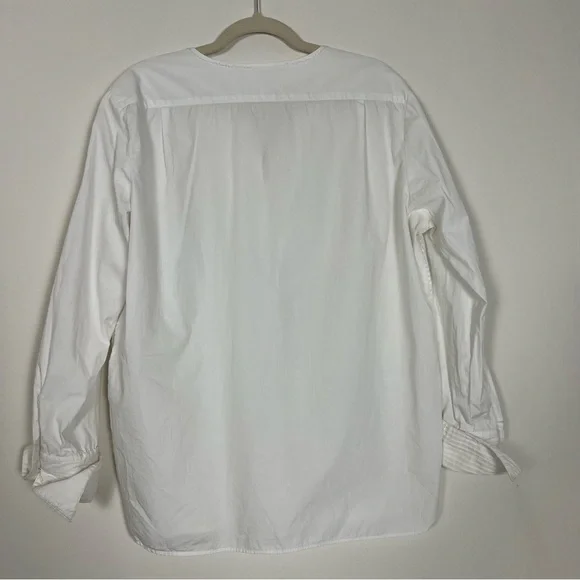 Eloise Pintucked White Cotton Band-Collar Blouse, Made in France - Picture 2 of 7